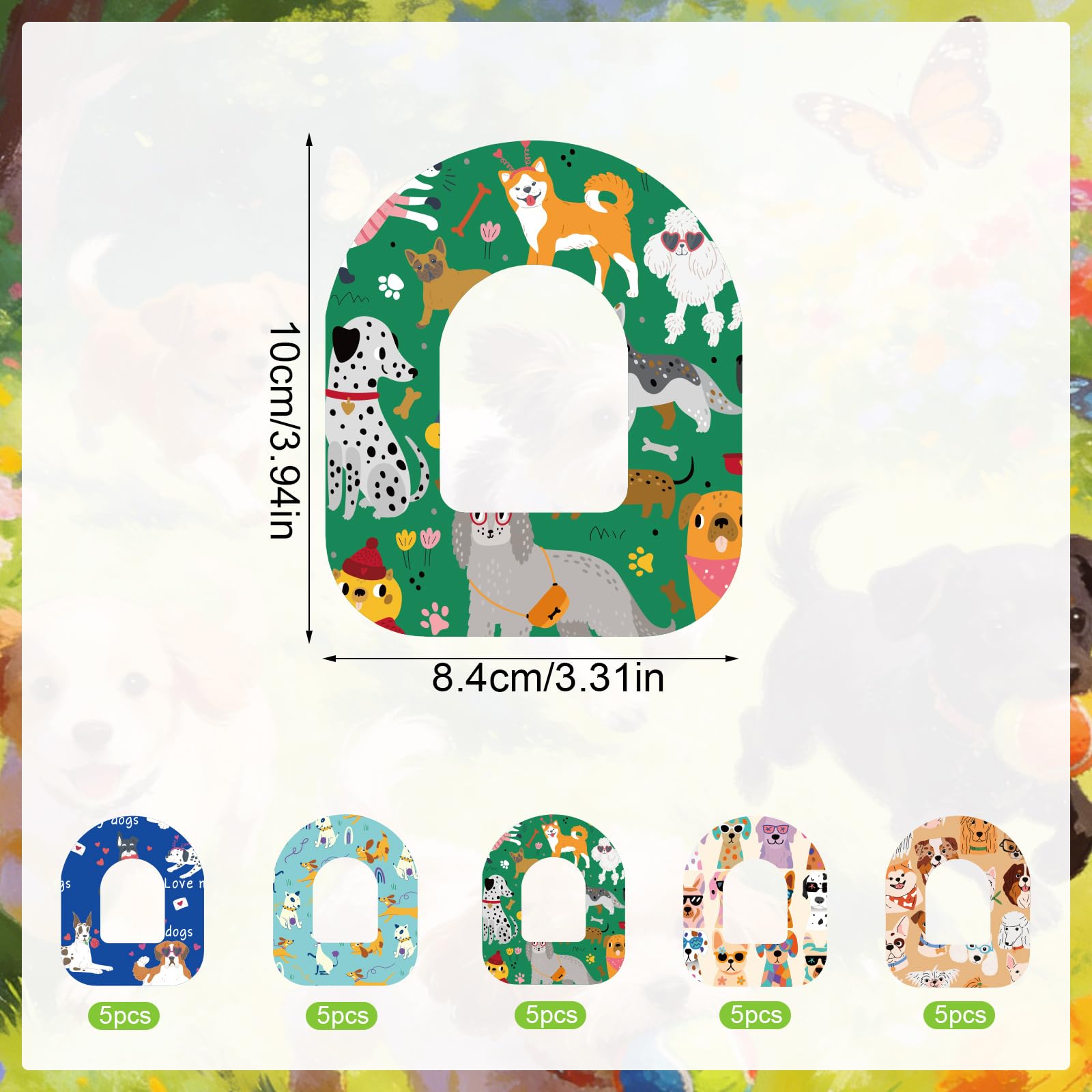 25szt Plastrów Kompatybilnych z Omnipod 5, Nieprzepuszczalny Oddychający Nadszprycherz CGM w Psie Motywy do Pływania Prysznica i Ćwiczeń (5 Stylów)
