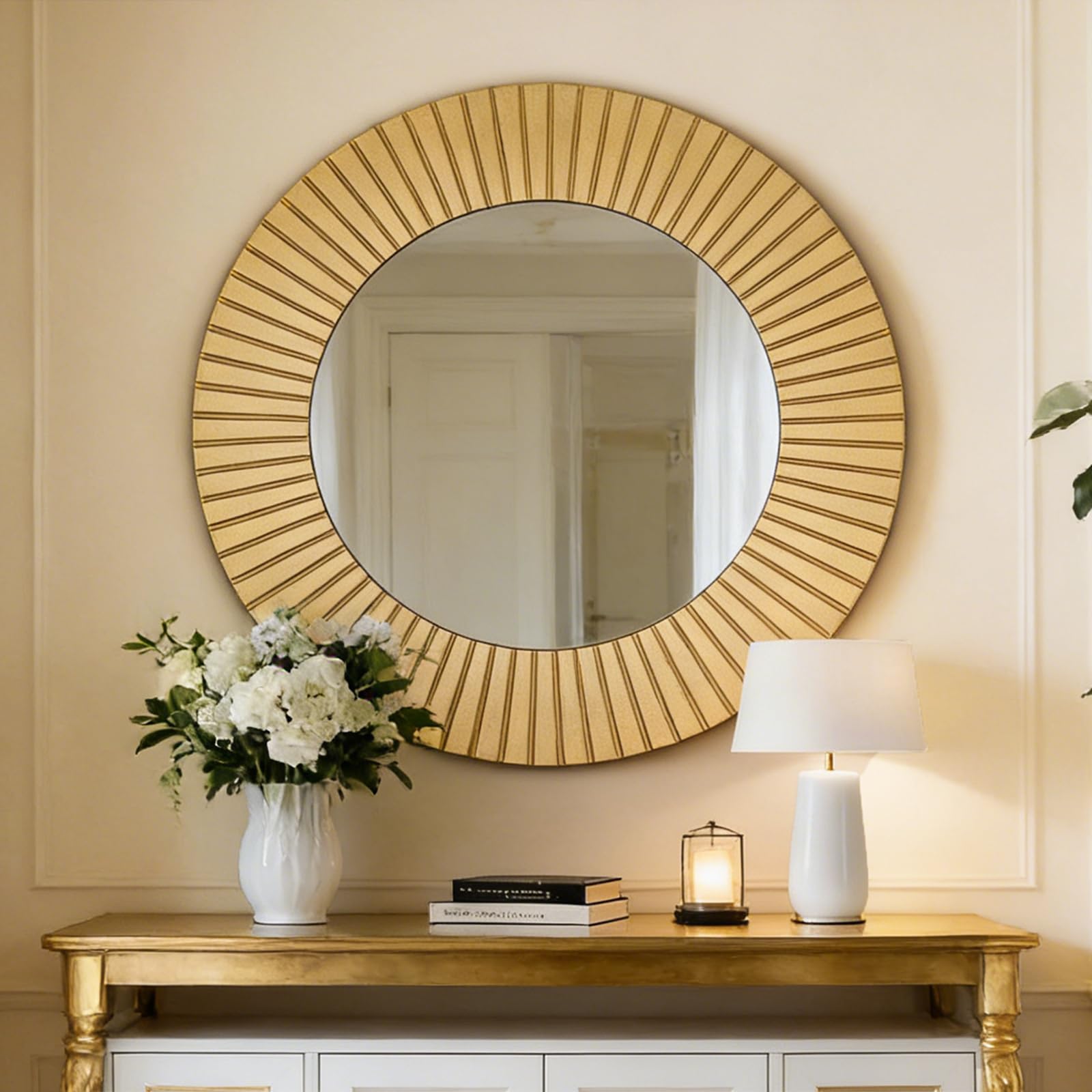 Chende 42 inch Round Gold Mirror with Wood Frame