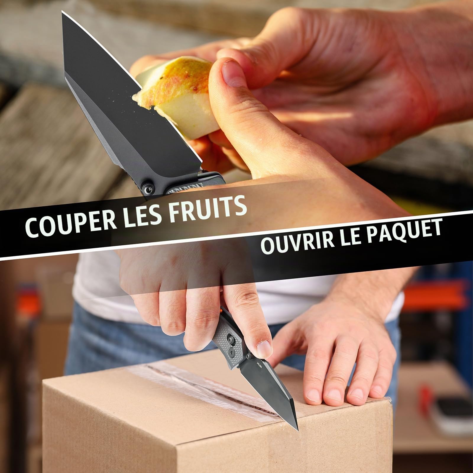 NedFoss KROKODIL couteau pliant, 14C28N acier couteau survie, Longueur lame 7.5 cm, manche aluminium avec clip ceinture, axis lock, mini couteau de poche, Revêtement en titane bronze