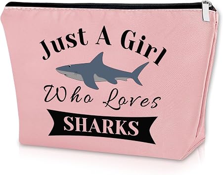 Sazuwu Shark Gifts for Shark Lovers Pink Makeup Bag Shark Themed Gifts for Girls Daughter Niece Cosmetic Bag Sharks Week Gift Animal Lover Gifts for Adults Graduation Christmas Gifts Travel Pouch