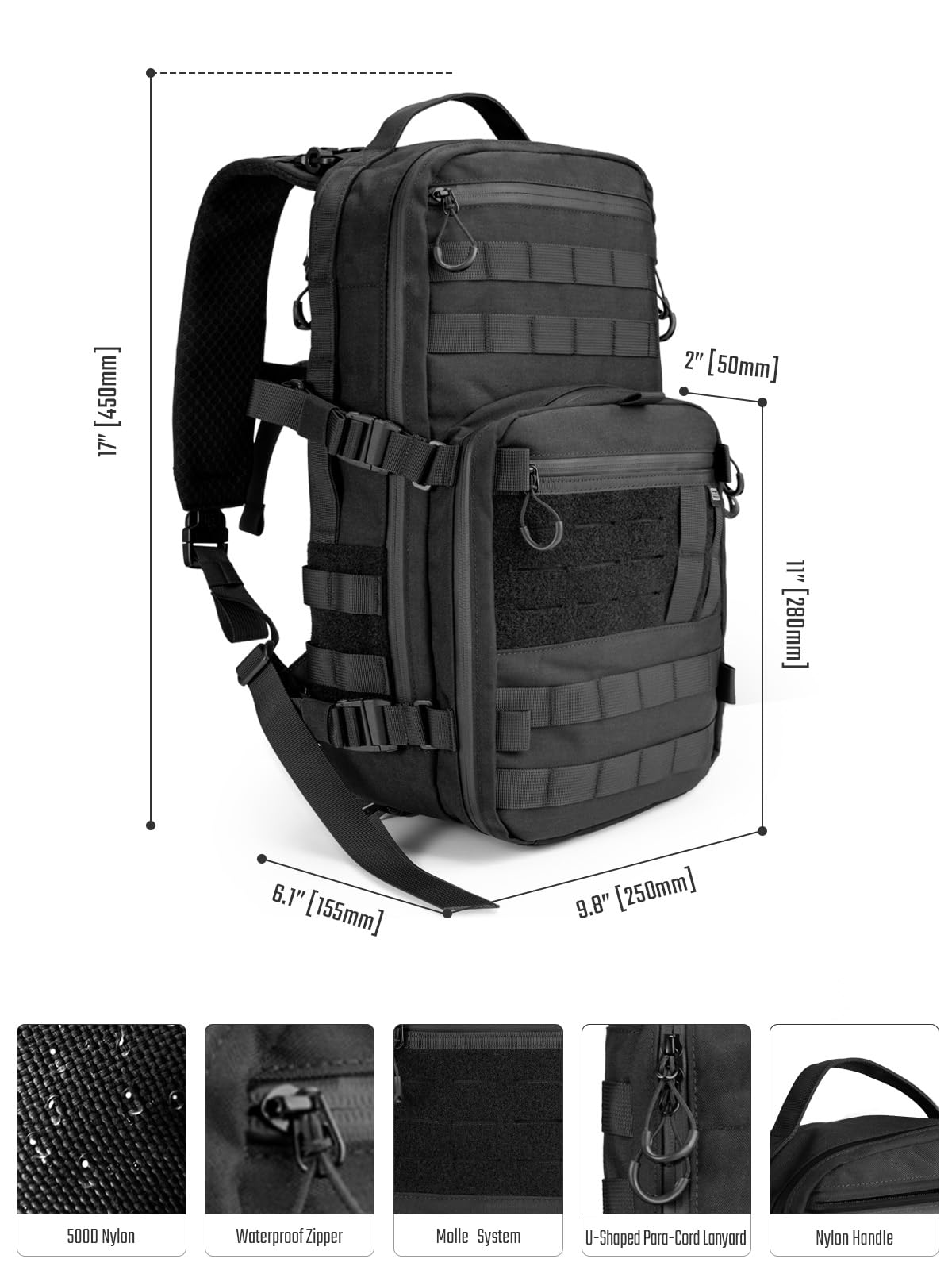 TACTICAL_GEEK ModCase B2 plecak taktyczny EDC: duża pojemność 14 l, odporna na wstrząsy, kieszeń na laptopa, wodoszczelny, system Molle, na wędrówki, kemping, dojazdy do pracy, plecak dzienny