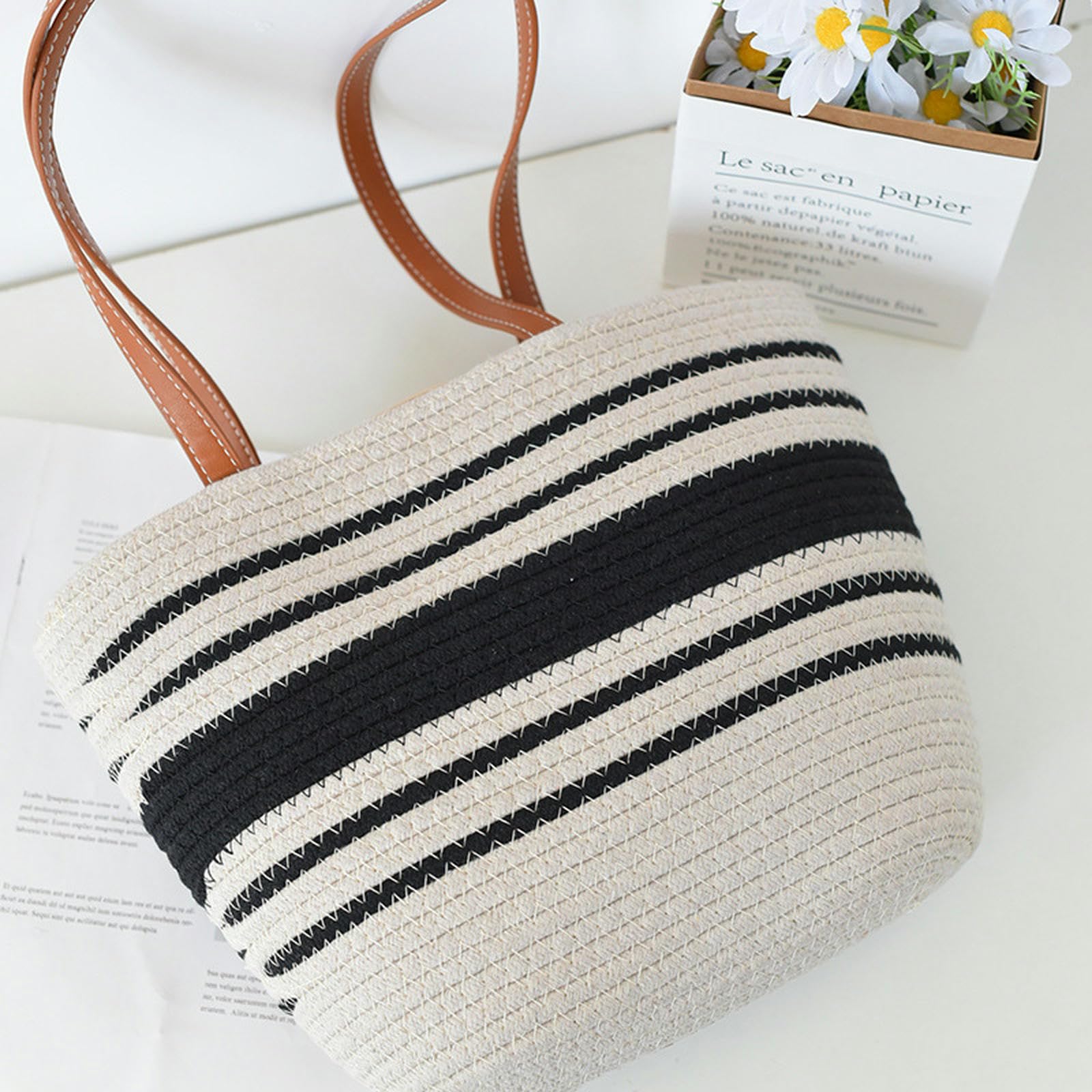 Borsa Paglia Temperamento, Moda, Borsa Tessuta delle Donne, Fashion Tote Bag, Borsa in Pelle Artificiale Intrecciata con Una Spalla, Grande capacità