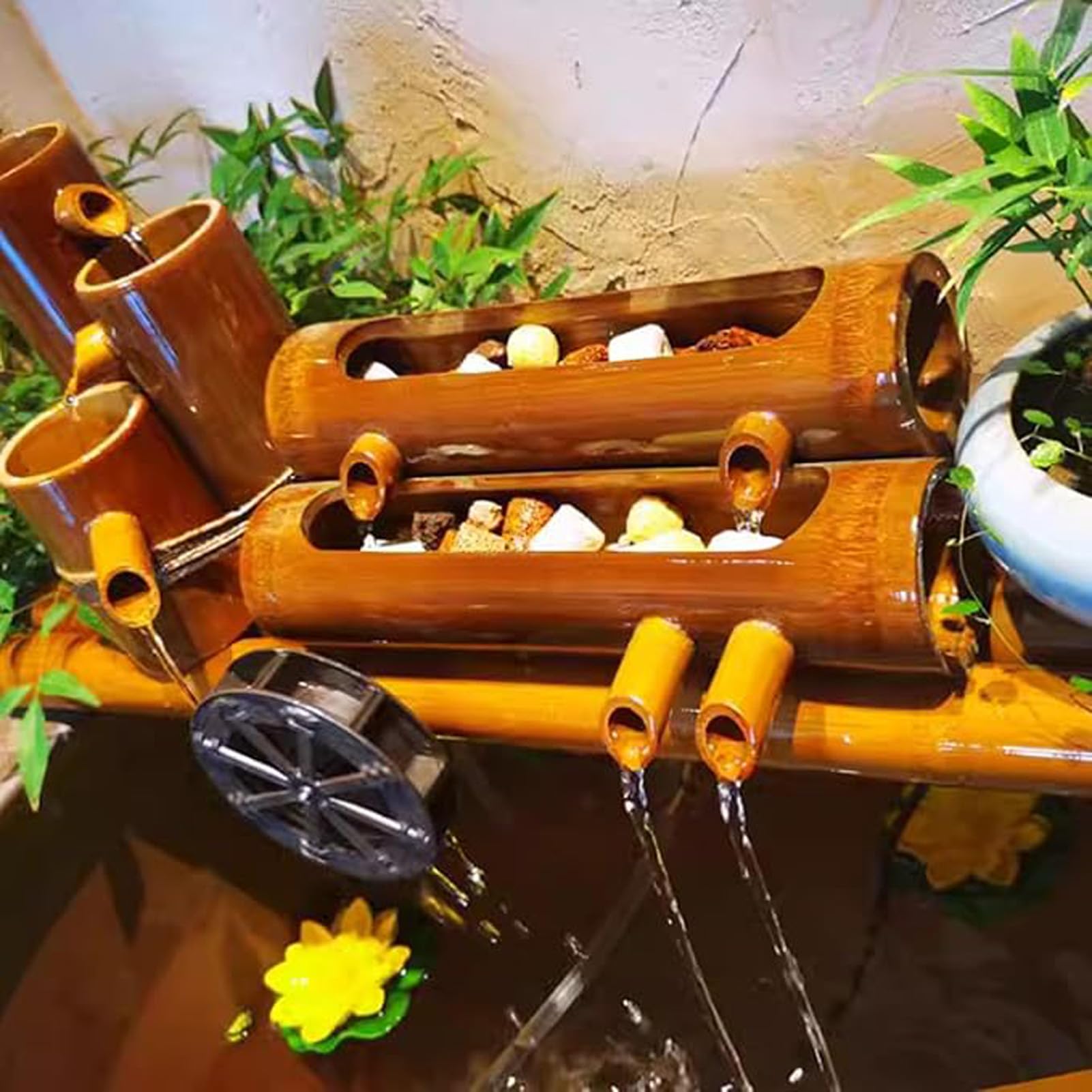 Fontana Solare In Bambù Con Pompa, Decorazione Per Il Giardino, Cascata Zen Da Esterno, Fontana Autoportante A Circolazione D'Acqua Per Patio, Giardino, Acquario, Laghetto, 24,16 Pollici (40 Cm)