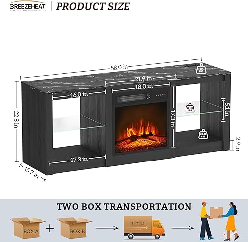 Miniatura 7 de Soporte de TV de 58 pulgadas con insertos de chimenea de 18 pulgadas, centro de entretenimiento LED para televisores de hasta 65 pulgadas, consola