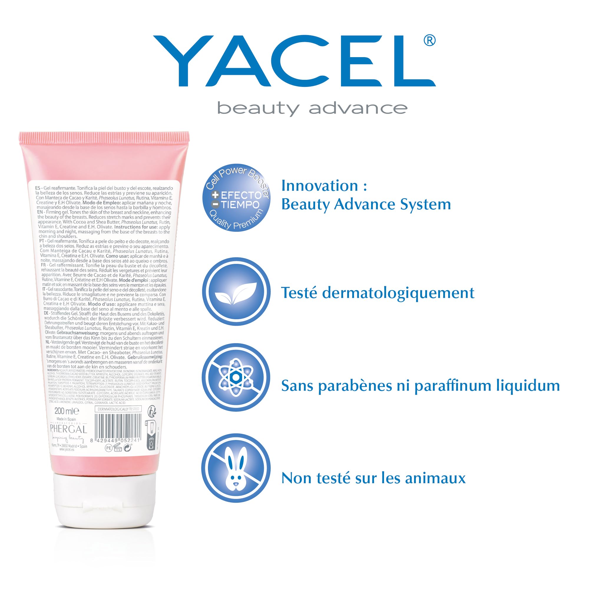 Yacel Push Up Senos Gel Raffermissant Convient pour Grossesse/l'Allaitement, 200 ml