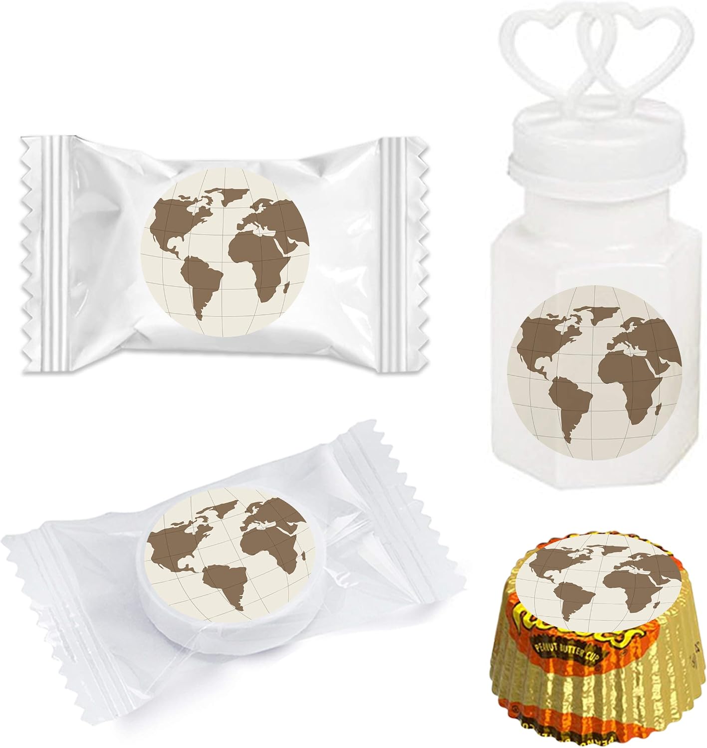 Andaz Press Birthday Chocolate Drop Labels Trio, Fits Kisses Party Favors, Hot Air Balloon, World Map, 216-Pack, The World Awaits, Vintage Map Look