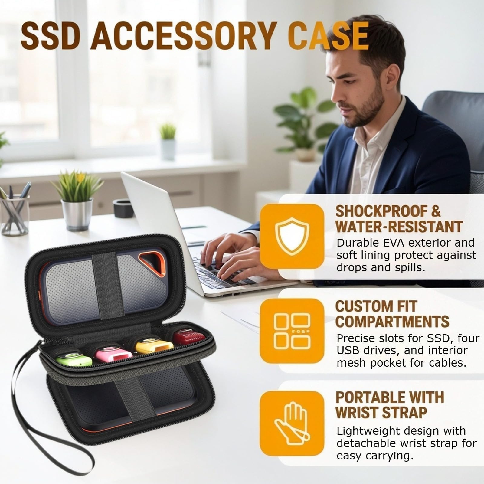GWCASE Custodia Dual SSD per SanDisk Extreme Portable & Extreme PRO, per Crucial | Adatto per SanDisk 1TB/2TB/4TB/8TB, per Crucial X9 X10 Pro & SD Card Studenti Ufficio Viaggi di lavoro (solo borsa) Nero