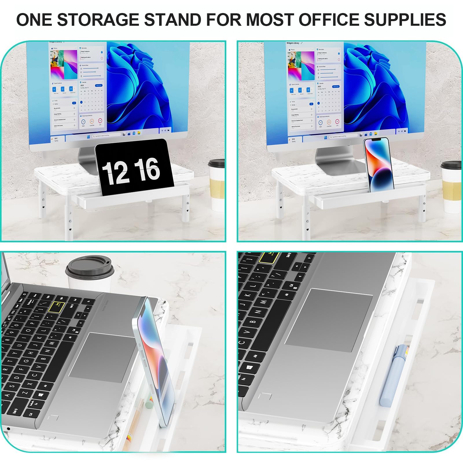 WALI Computer Monitor Stand with Storage, Monitor Riser 3 Height Adjustable view 6