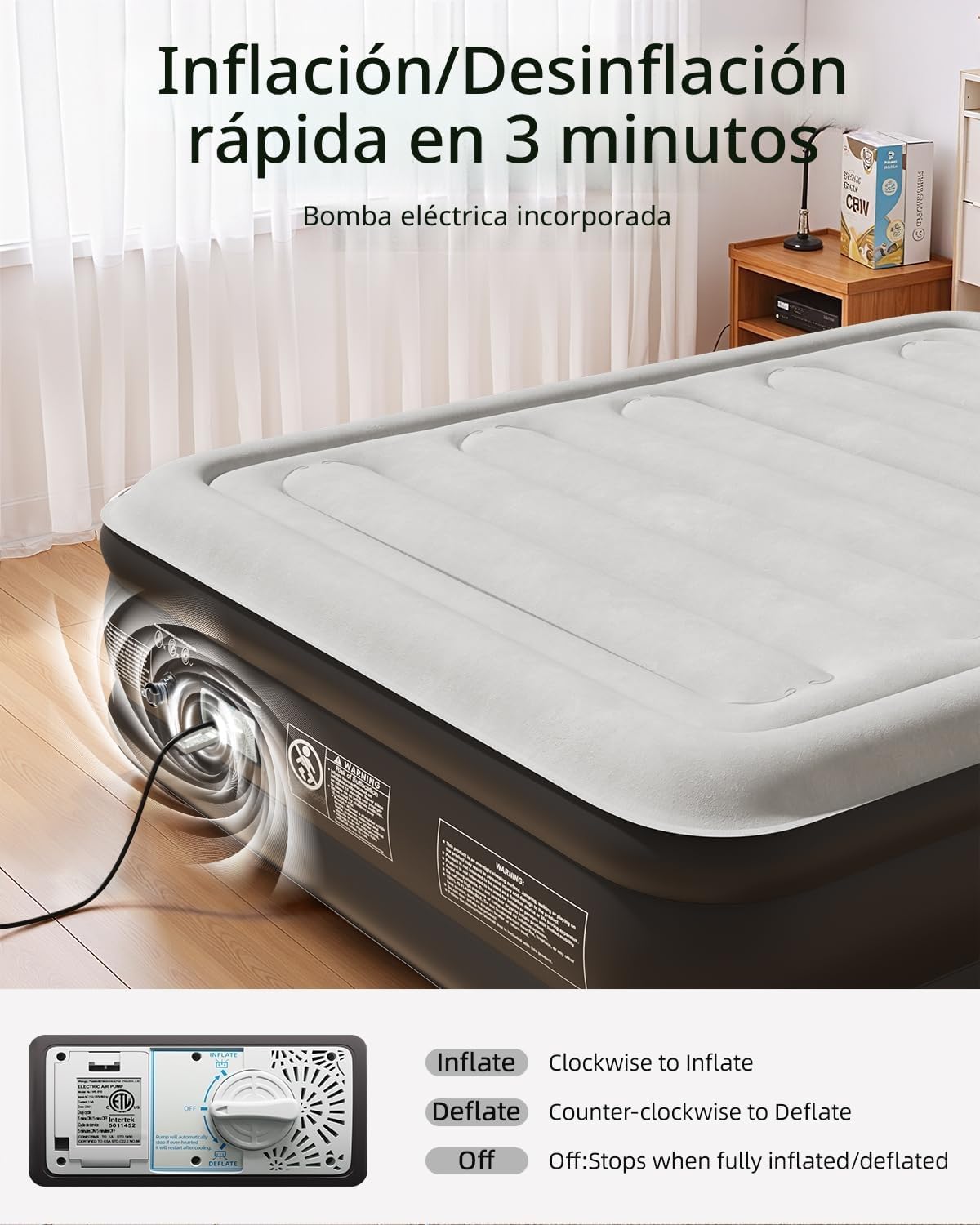 CHILLSUN Materasso gonfiabile aggiornato, letto matrimoniale/king size con pompa elettrica integrata, letto gonfiabile autogonfiante per ospiti per campeggio o uso domestico, 203 cm di lunghezza x 152