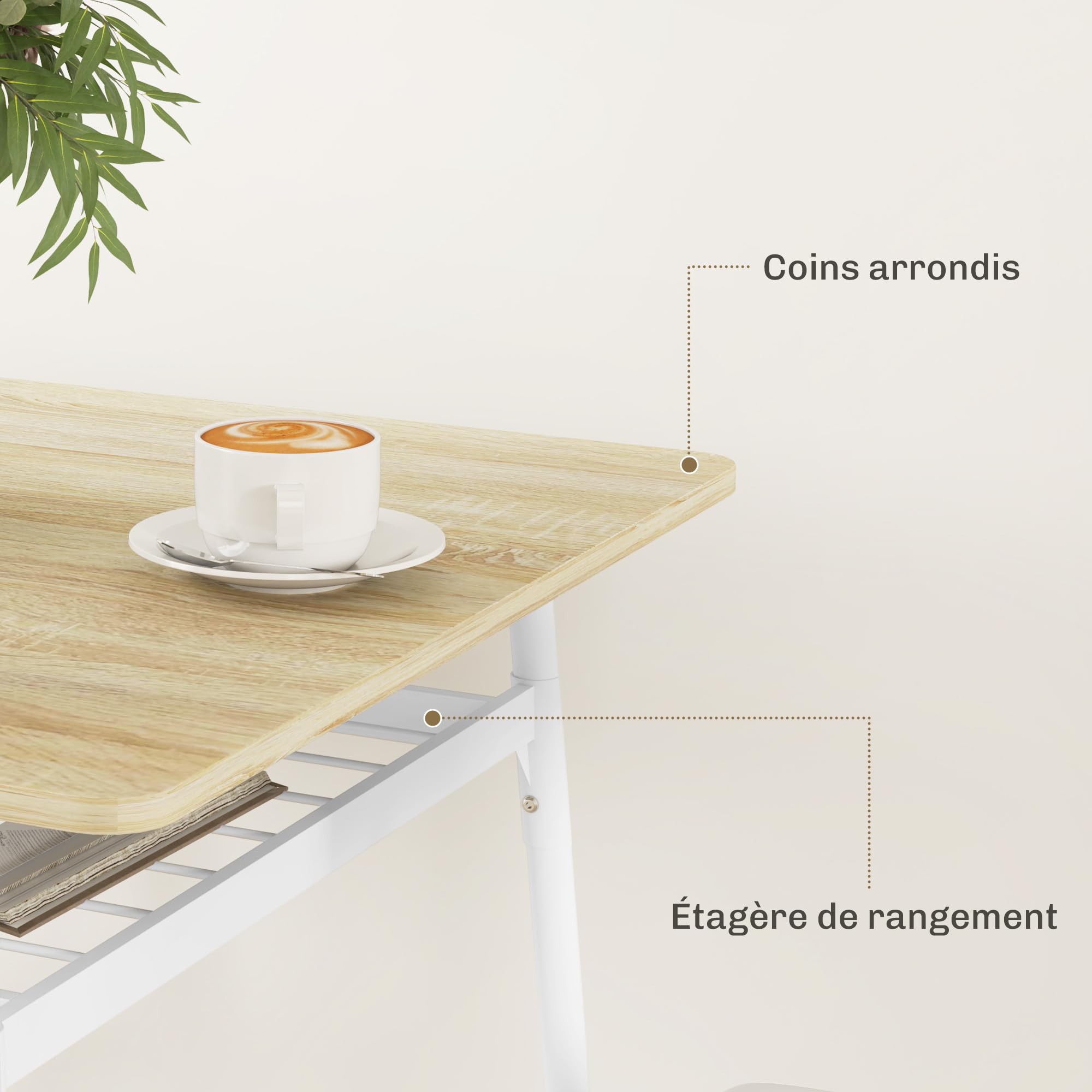 HOMCOM Ensemble Table et chaises, Table de Cuisine avec 2 chaises encastrables, Structure en Acier, pour Cuisine Salon Maison, Blanc et chêne