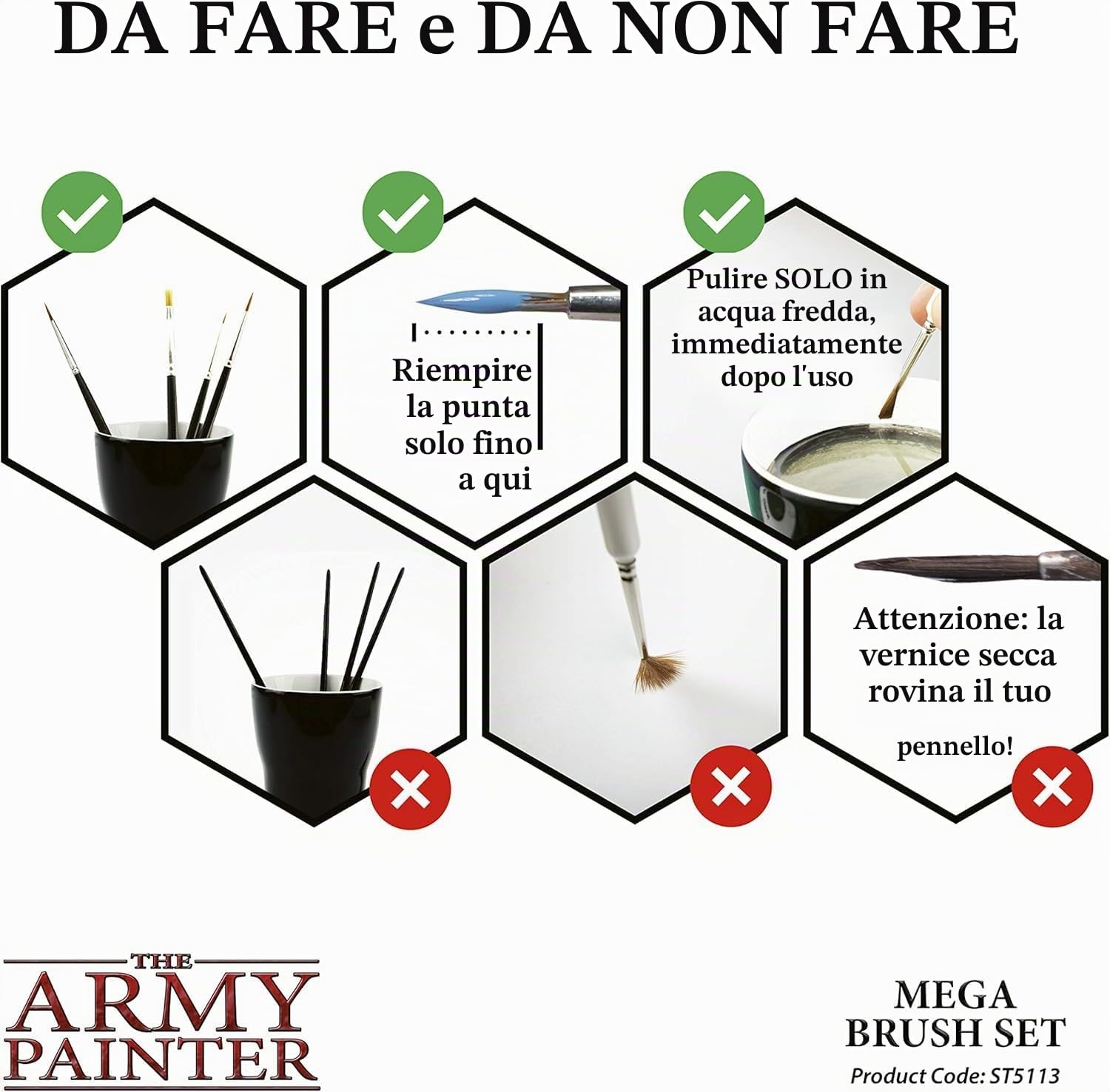 The Army Painter | Mega Brush Set | 10 pennelli in setole sintetiche e zibellino | Pennello Kolinsky Gratis | Accessori per pittura di miniature
