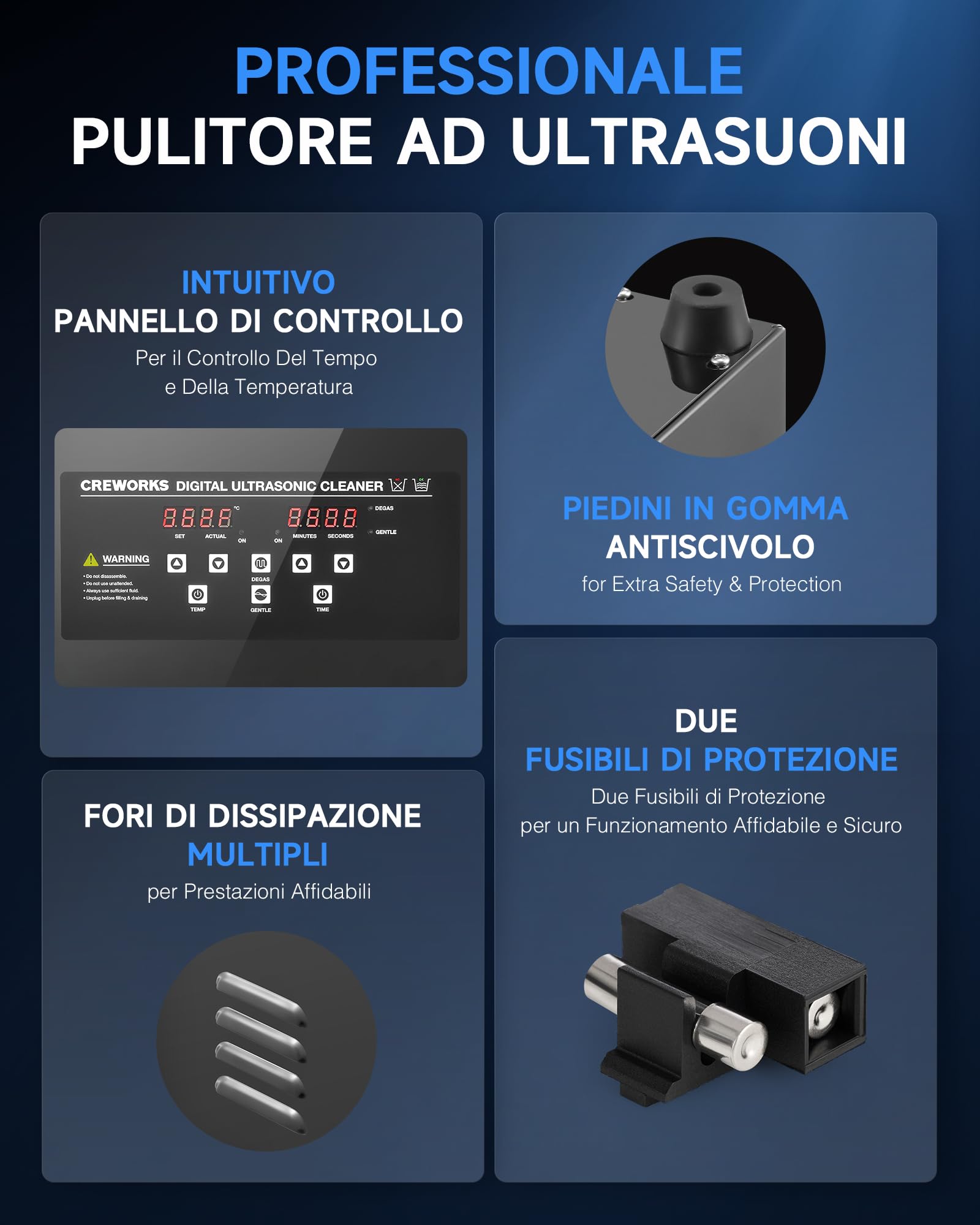 CREWORKS 6.5L Pulitore Ultrasuoni con Modalità Degas e Delicata Timer, 180W Pulizia Ultrasuoni con Timer, Pulitore Ultrasuoni Professionale per Ricambi Auto, Occhiali, Gioielli, Dentiere (6.5L 180W)