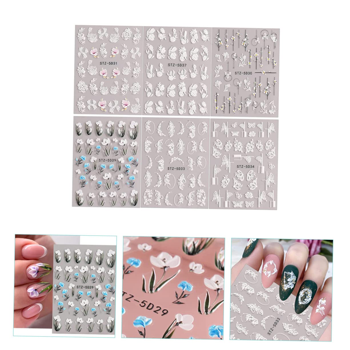 minkissy 30 Fogli Adesivi Floreali Per Unghie Di Arte Del Chiodo Nail Design Kit Diffusore Calcomanias Para Uñas Autoadesivo Di Arte Del Chiodo Decalcomania Del Chiodo Adesivi Fiore