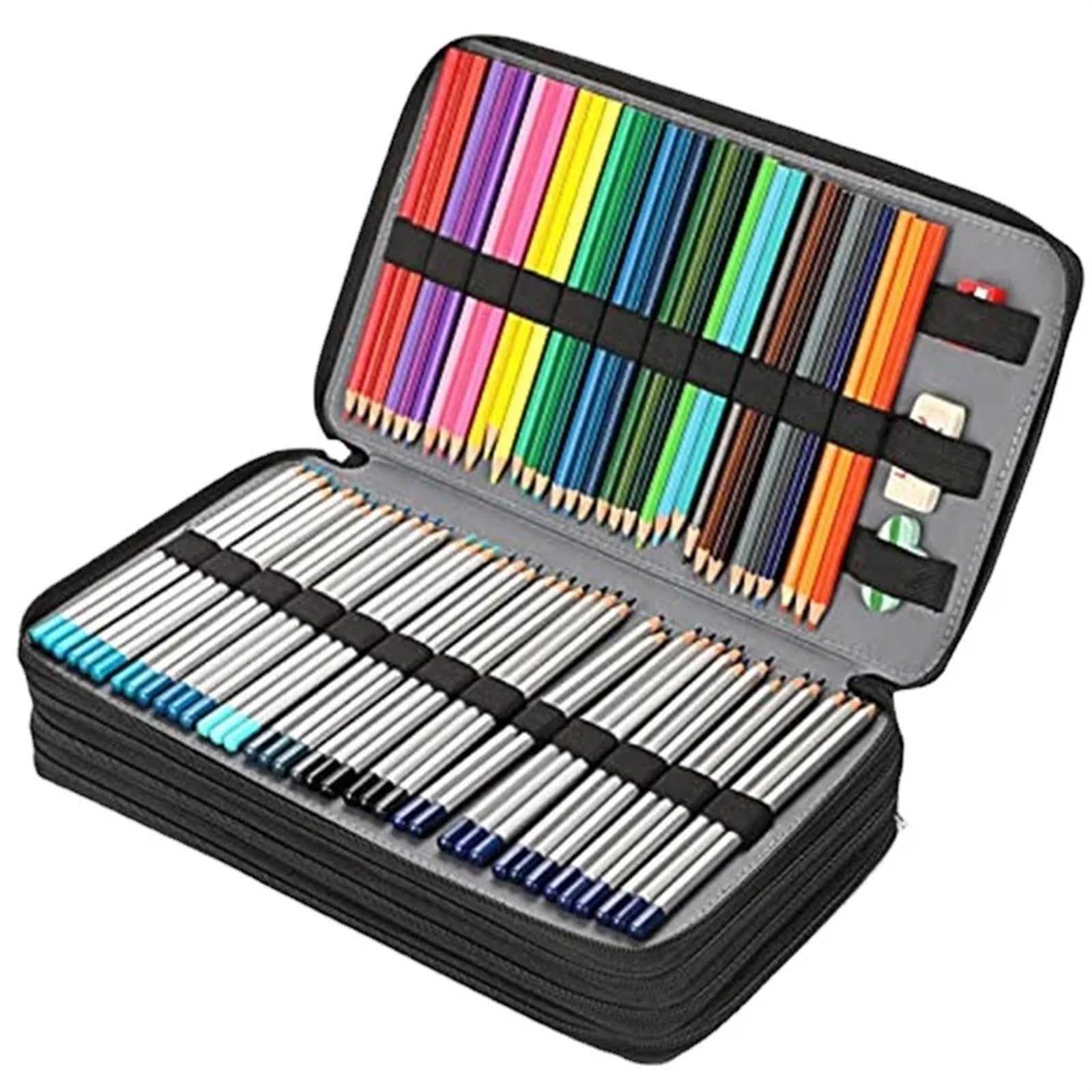 Astuccio per Matite da Disegno Custodia for Penna in Pelle PU Portatile da 300 Fori, Grande capacità, Multifunzionale, Portatile, for cancelleria, Custodia for Penna(Grey)