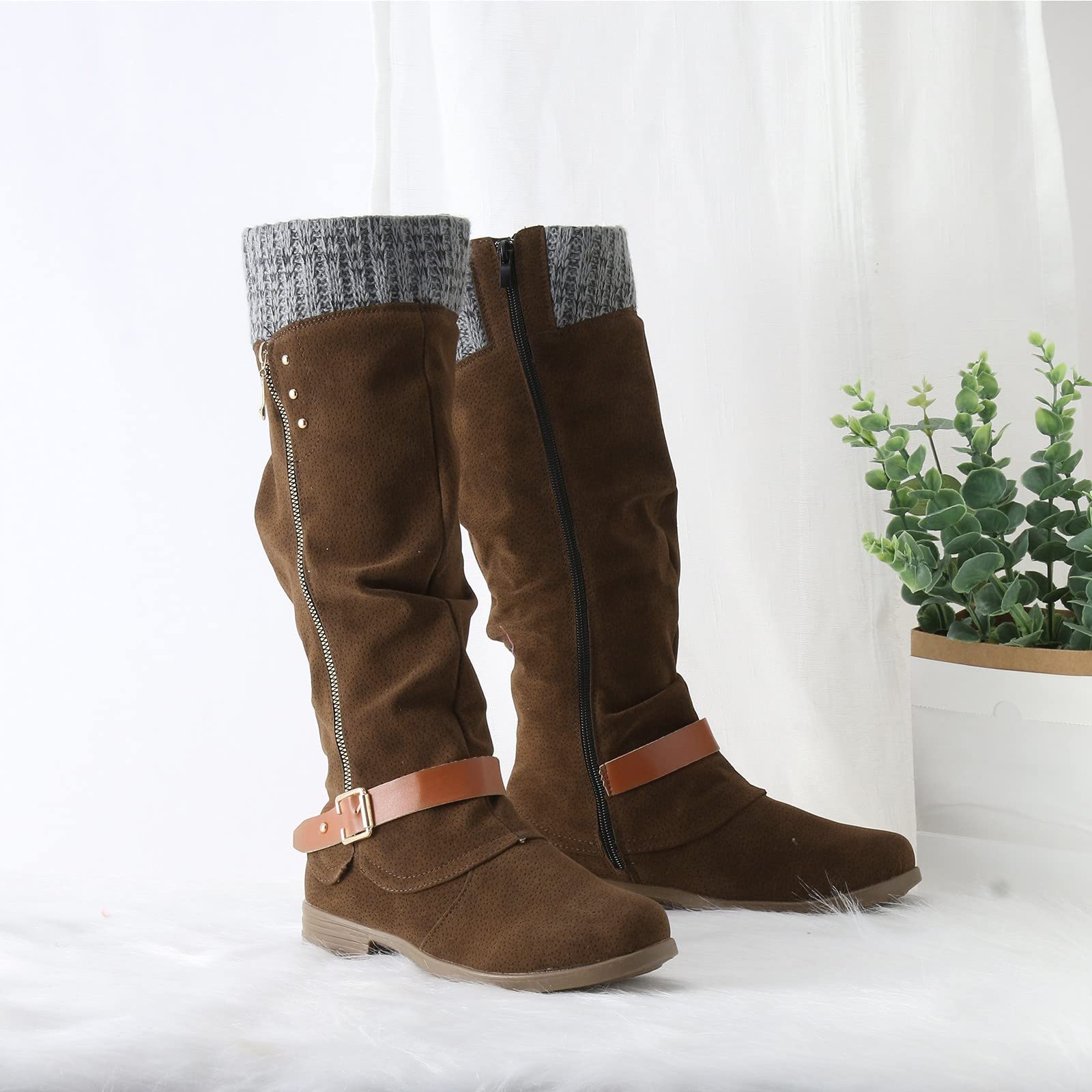 Botas de Invierno Mujer Botas Medias para Mujer Zapatos Casuales de Invierno adornadas con Pelo