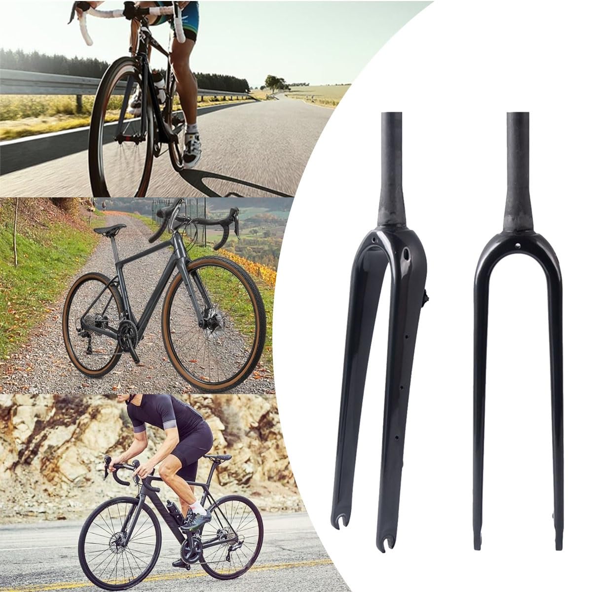 Horquilla rígida de Fibra de Carbono Bicicleta de Carretera Gravel 700C, QR 9 x 100 mm, Tubo Recto/cónico de 1-1/8", 28,6 mm, Delantera rígida para neumáticos 55C, fre