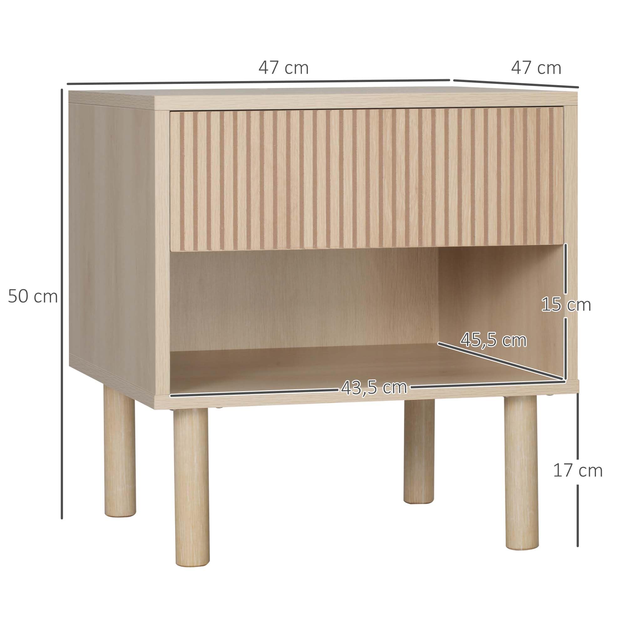 HOMCOM Lot de 2 Tables de Chevet avec Tiroirs et Niches 47x47x50cm Naturel