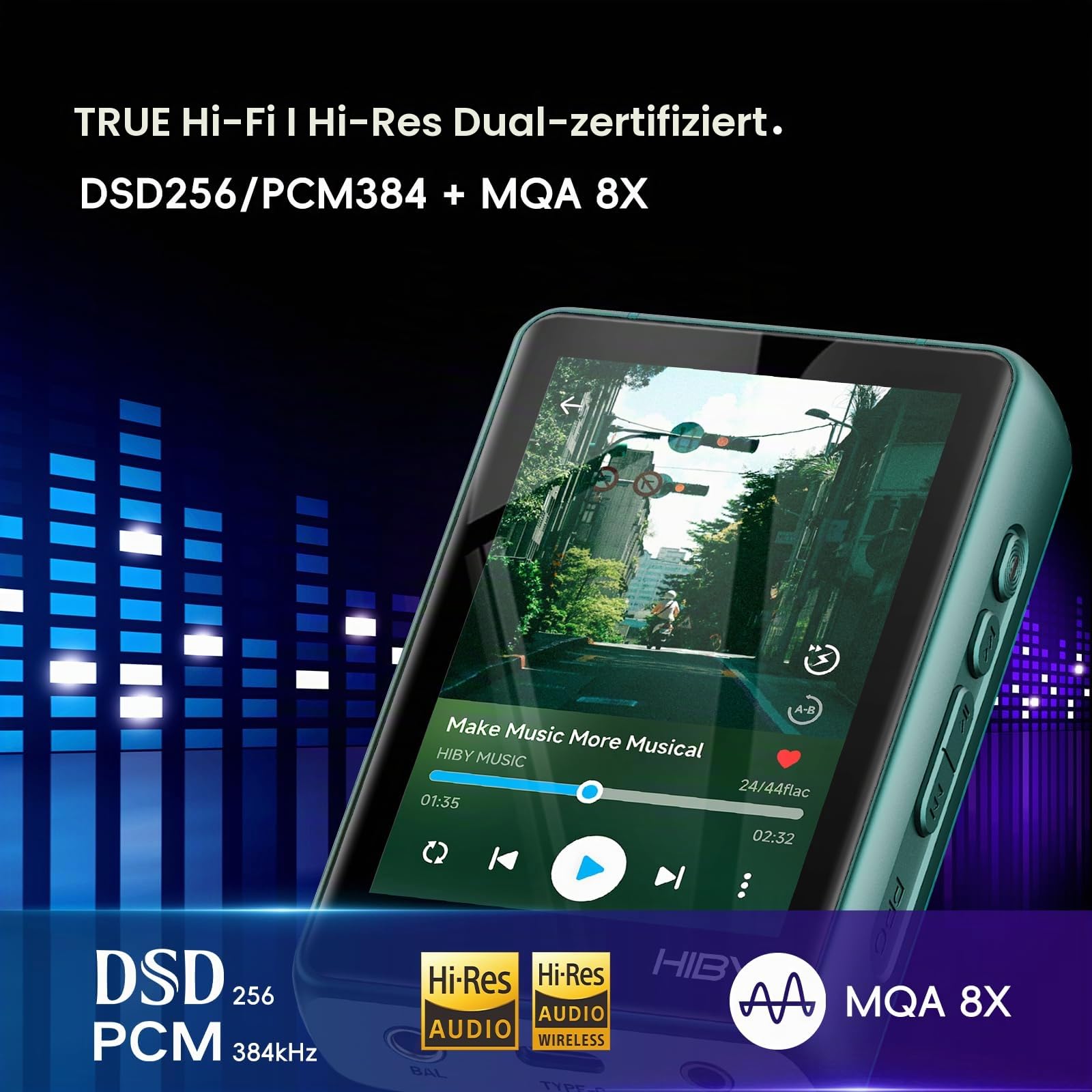 HiBy R3 PROII Musik-Player Qobuz Tidal Player MQA 8X DSD256native Hi-Res Audio zertifizierter MP3-Player mit Touchscreen 3,5 mm PO + 4,4 mm BAL-Buchsen