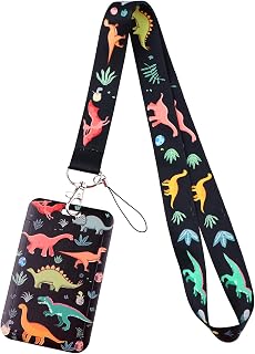 Black ID Lanyard Badge Holder Dinosaur Cute Key Lanyard for ID Badges for Kids Women Girls Cool Keychain Lanyard for Men Teens Boys Students School Card Lanyard ID Holder