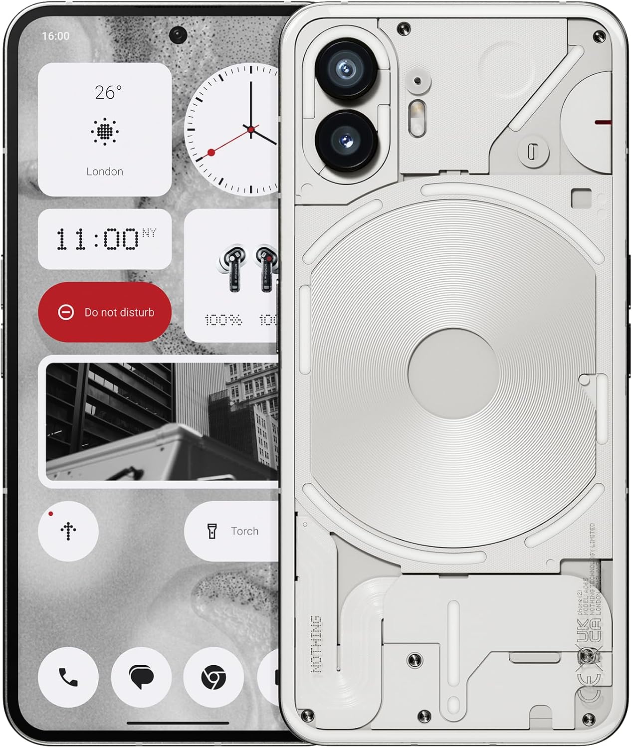 Phone (2) 5G - 6.7” LTPO AMOLED Display, 256GB + 12GB RAM, Glyph Interface, OS 2.0, Unlocked Android Smartphone - International/Global Version (White)