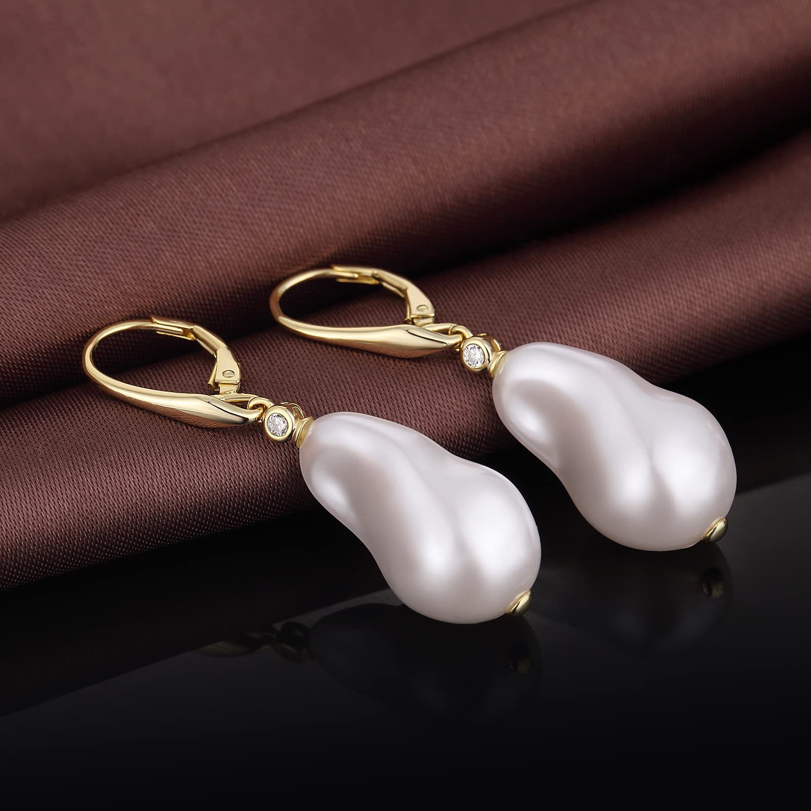 JiaYang Silber Perle baumeln Ohrringe für Frauen 925 Sterling Silber kubischer Zirkonia Barocke Perlen Ohrringes mit Fischhaken, CZ Diamant Perlenohrringe feinen Schmuck für Frauen 8MM-10MM