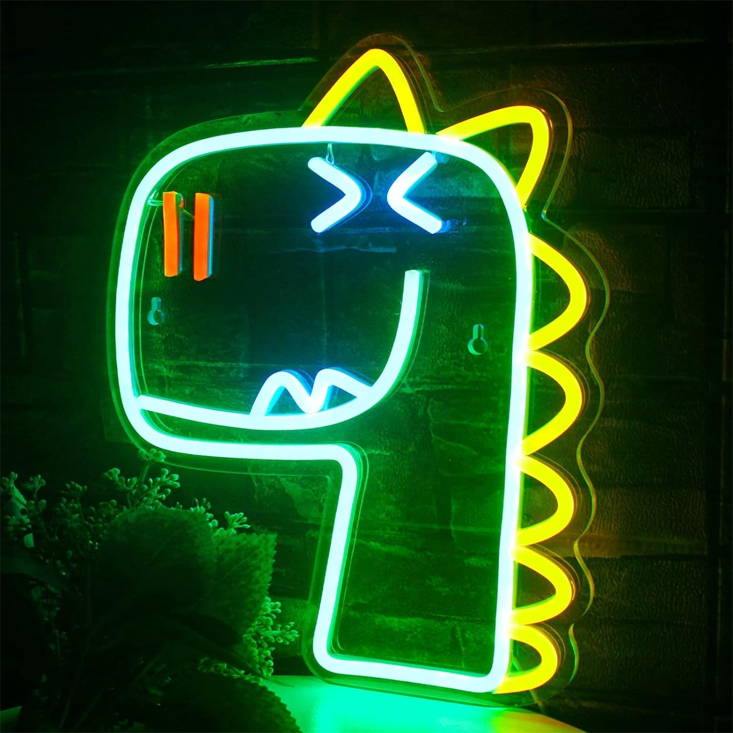 Akrylowy podświetlany napis Znak neonowy LED Zielony dinozaur Neony, Neony LED USB do pokoju dziecięcego Wystrój sypialni, Wiszący na ścianie szyld świetlny, 33X28cm Znak świetlny na ścianę domu
