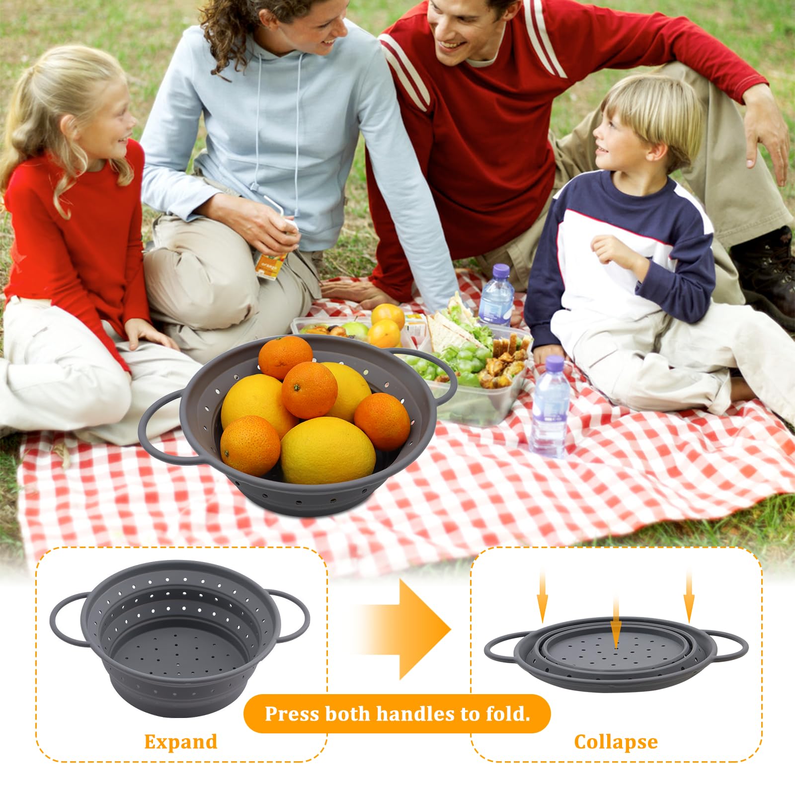 AUAUY 2pz Scolapasta Silicone Pieghevole Set, Filtro Cestino Cucina con Manico, Cucina Pieghevole Sopra Il Lavandino del Silicone Colander/Setacci per Lavandino, Domestica, Campeggio