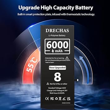 [6000mAh] Battery for iPhone 8, 2026 New Upgraded High Capacity 0 Cycle Li-Polymer Replacement Battery for iPhone 8 Models A1863, A1905, A1906 with Complete Professional Repair Tool Kit