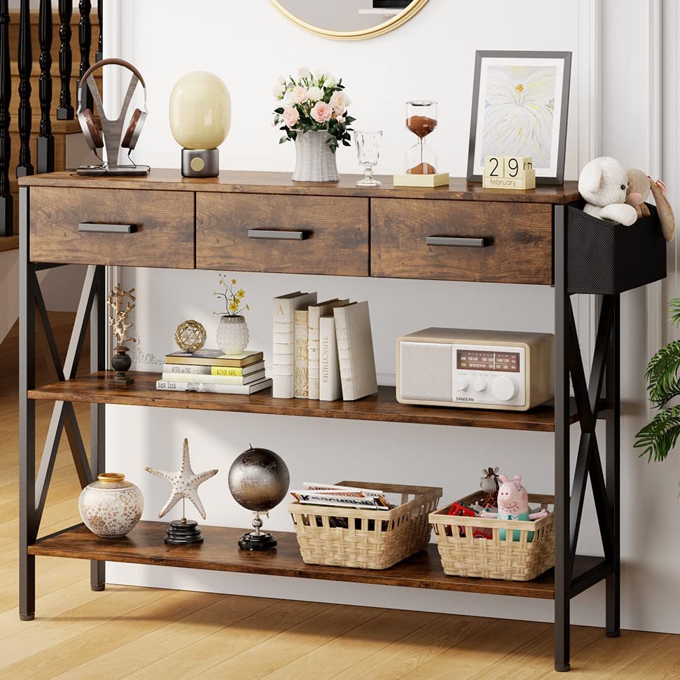 Buy Gizoon 47" Console Table with 3 Drawers, Industrial Entryway Table with 3 Tier Storage