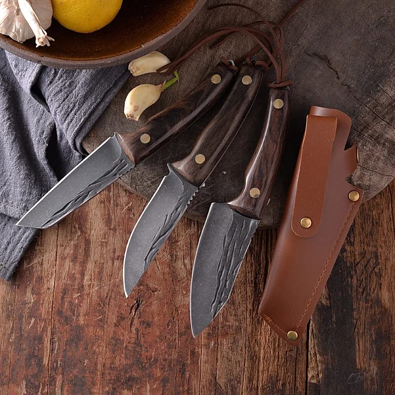 3.75inch Forged Hunting Fishing Knife with Sheath Tactical Utility Boning Paring Knives Chef's Butcher Kitchen Tools