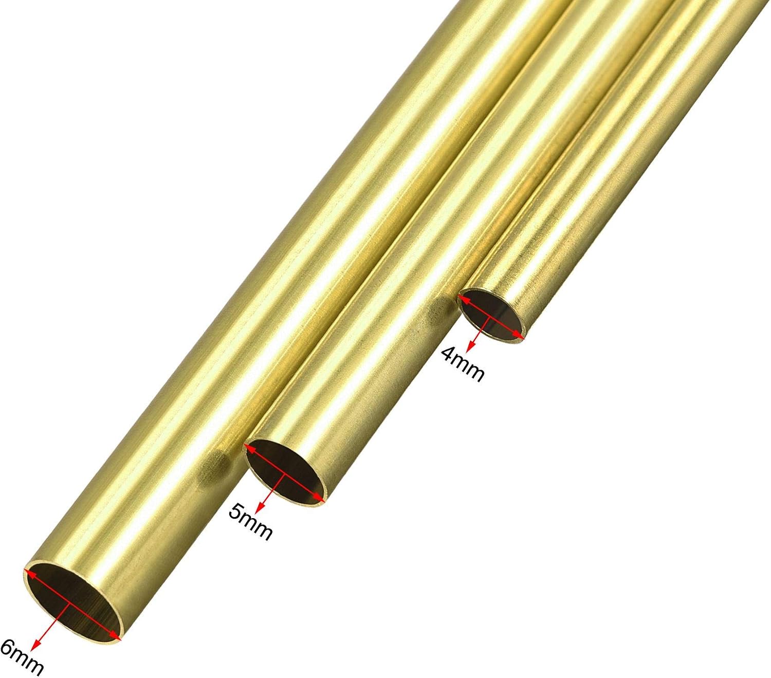 sourcing map Brass Tube, 4mm 5mm 6mm OD x 0.2mm Wall Thickness 300mm Length Seamless Round Pipe Tubing, Pack of 3 - Image 4