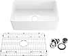 KIBI K2-SF30 Single Bowl Heat Safe Glazing Fireclay Farmhouse Kitchen Sink Apron Front 30 inch with Bottom Grid and Strainer Pure series White