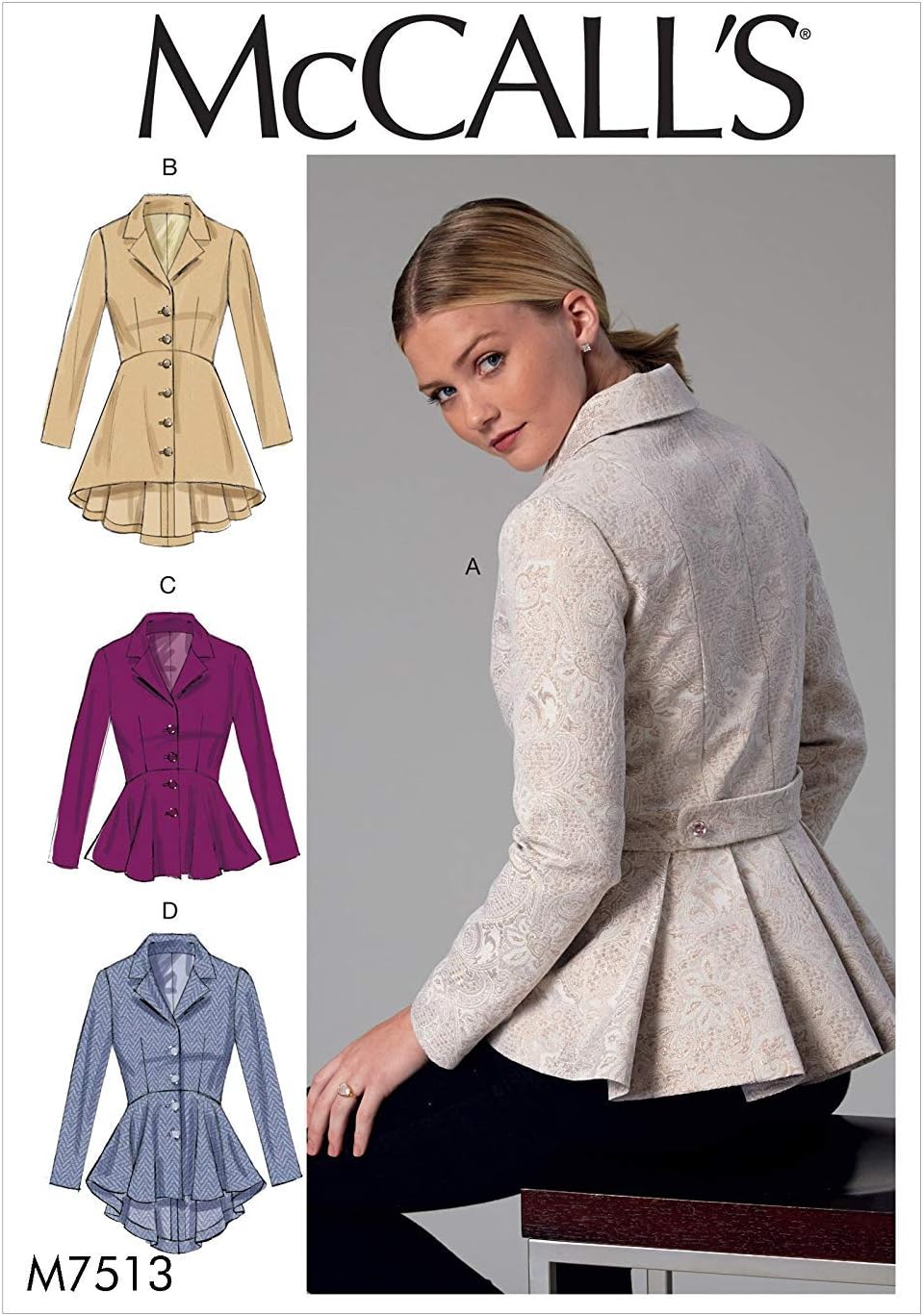 McCall's Patterns M7513 A5 Misses' Notch-Collar, Peplum Jackets, Size 6-14 (7513)