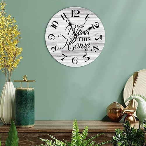 Miniatura 3 de DreamAutumn Reloj de pared de madera con cita familiar, reloj retro de grano de madera que no hace tictac, funciona con pilas, relojes vintage para