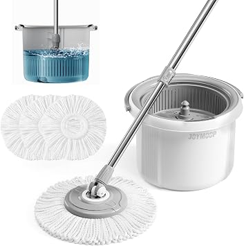 JOYMOOP Spin Mop and Bucket Set, 360 Mop Head & Telescopic Handle, 3 Reusable Microfiber Pads, Wet and Dry Use, Hands-Free Cleaning for Hardwood, Tile, Laminate Floors & Walls