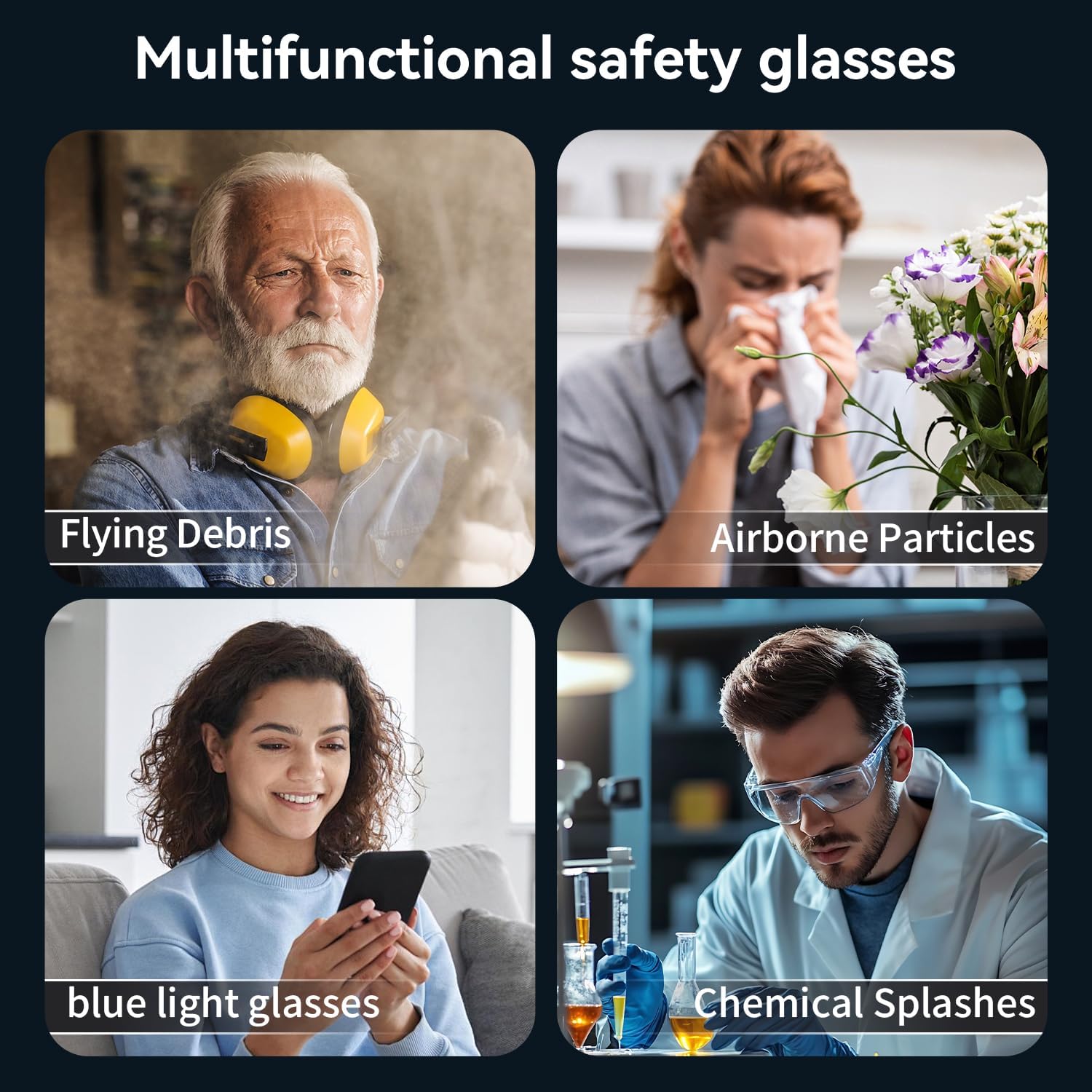 Junsika Safety Glasses with Readers Oversized Classic Stylish Blue Light Readers Safety Glasses with Anti-Fog Eyeglass Cloth - Image 6