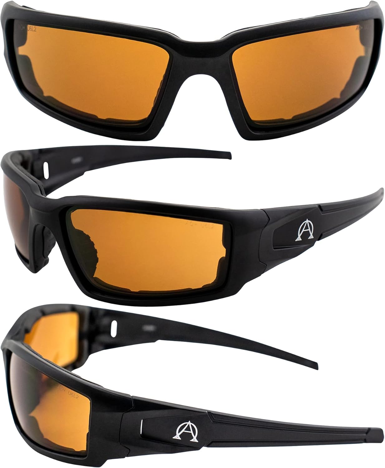 Alpha Omega AO5 Motorcycle Sunglasses Foam Padded Riding Safety Glasses Z87.1 for Men or Women 2 Pairs Black Frames w/Amber & Red Mirror Lenses - Image 2
