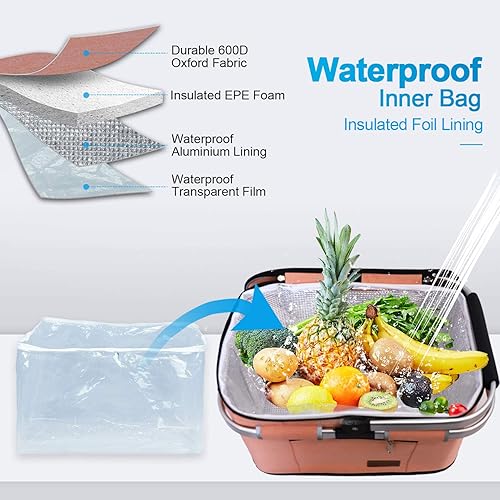 Miniatura 9 de LIQING - Cesta de picnic grande de 35 L, bolsas de compras para viajes, camping, 2 capas de bolsillos internos a prueba de fugas y aislamiento Rojo