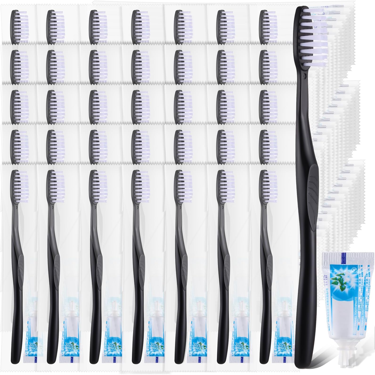 Yaomiao 500 Pack Disposable Toothbrushes with Toothpaste Individually Wrapped Disposable Toothbrushes Bulk Travel Toothbrush Kit for Travel Hotel Shelter Homeless Nursing Home (Black)
