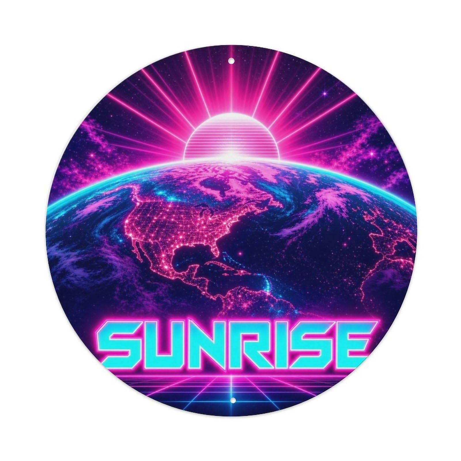 Cosmos Earth Sunrise Orbit Celestial Astral Metal Tin Sign Plaque Wall Decor for Cafe, Man Cave, Club Bar, Office, Home Garden Round Metal Poster 8x8Inch