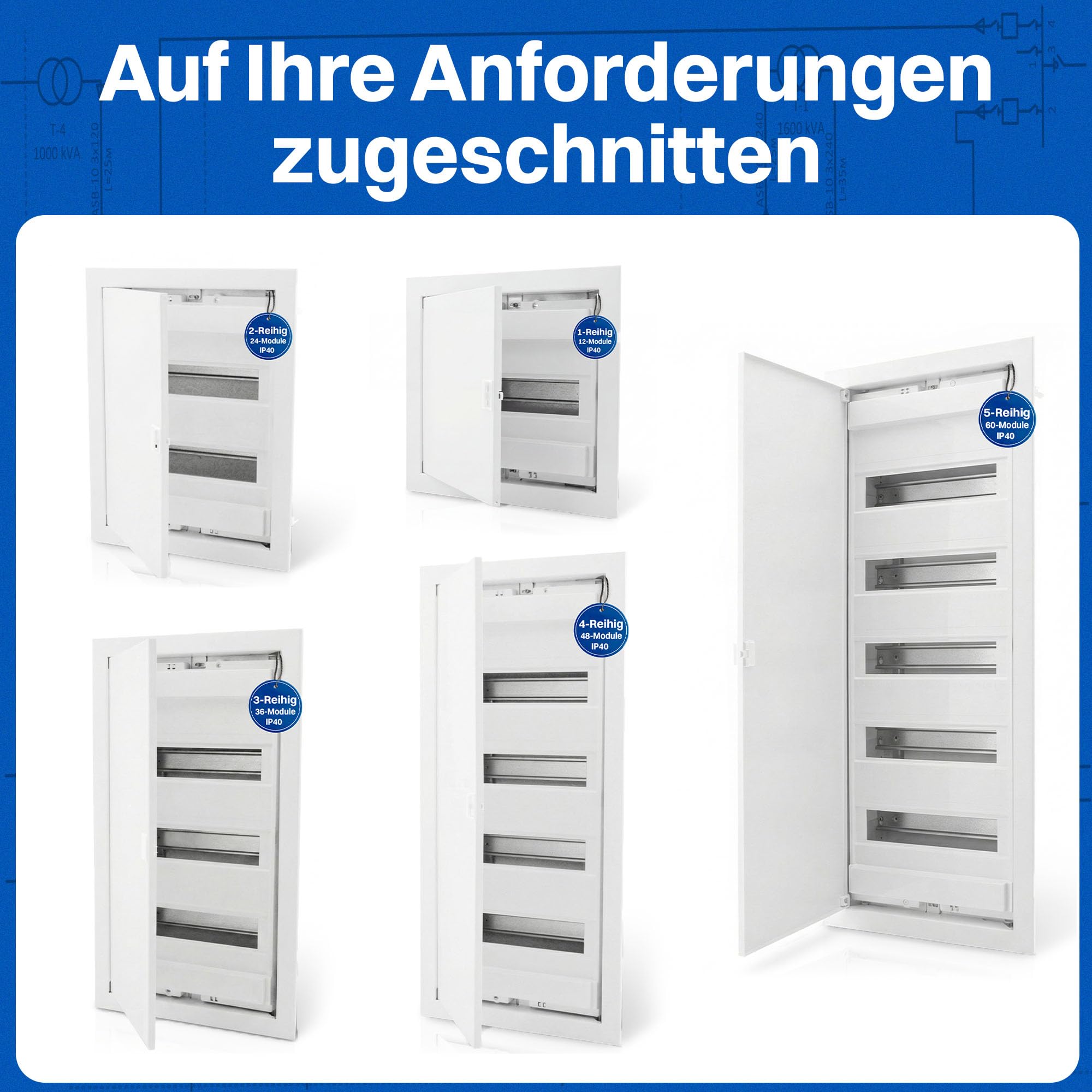 Intratec Sicherungskasten Unterputz 2 reihig – Unterputz & Hohlwand Verteilerkasten IP40 für 24 Module mit weißer Tür und Hutschiene einfache Elektroinstallation Zuhause & Gewerbe – 442 x 346 x 94mm