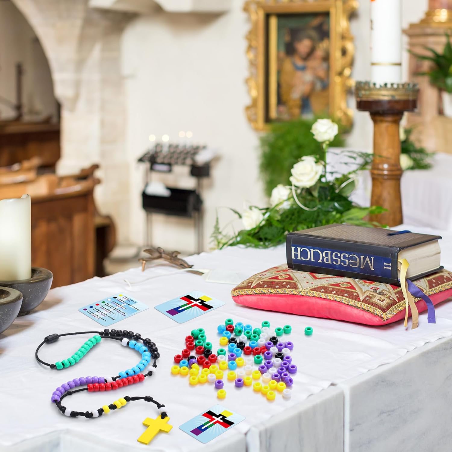 Ferreve 24 Set The Salvation Story Rosary Making Kit Make Your Own Beaded Rosary Craft Kit Bulk Salvation Necklace with Christian Bible Cards Sunday School Crafts for Kids and Home Activities