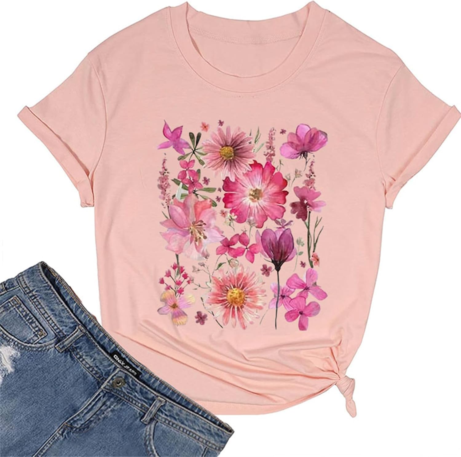 Women's T-Shirt Retro Flower Pattern Shirt Bohemian Short Sleeve T-Shirt Dandelion Wildflower Shirt Summer Casual Top