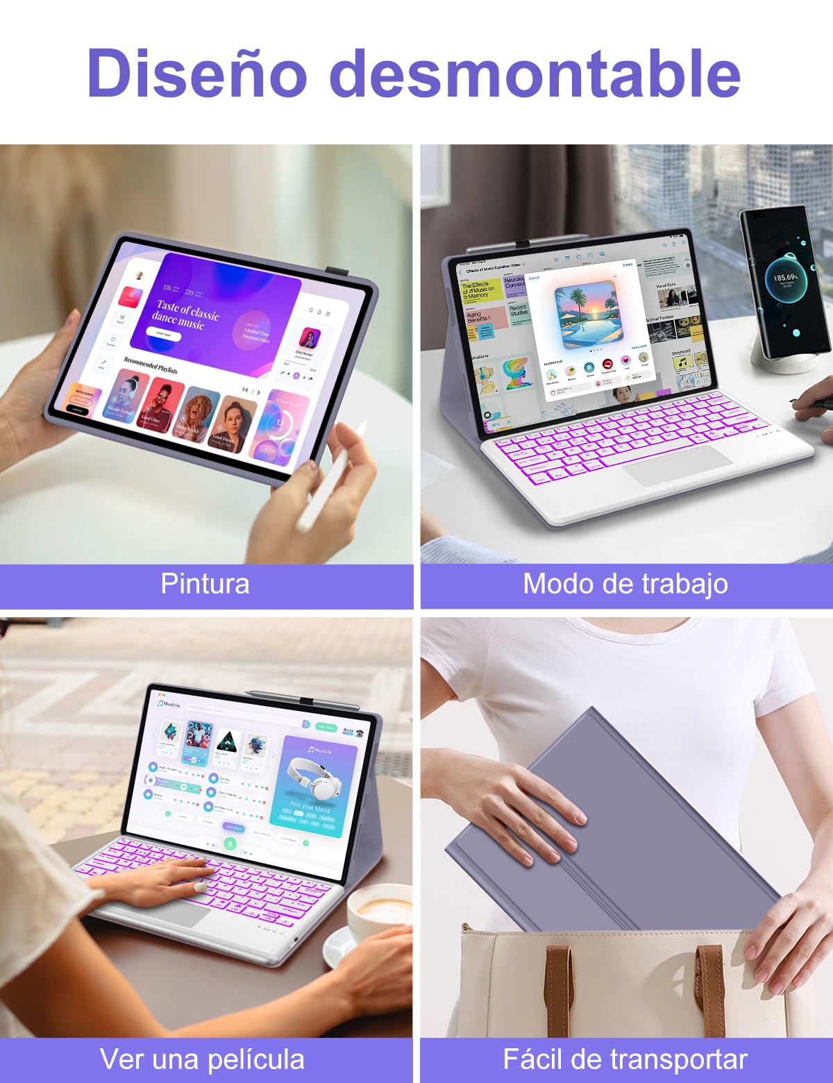 Funda con Teclado para Honor Magic Pad 2 12.3 Pulgadas 2024 | [Español] Retroiluminado Bluetooth Magnéticamente Teclado con Funda Delgada y Touchpad para Tablet Honor Magic Pad 2, Lavanda