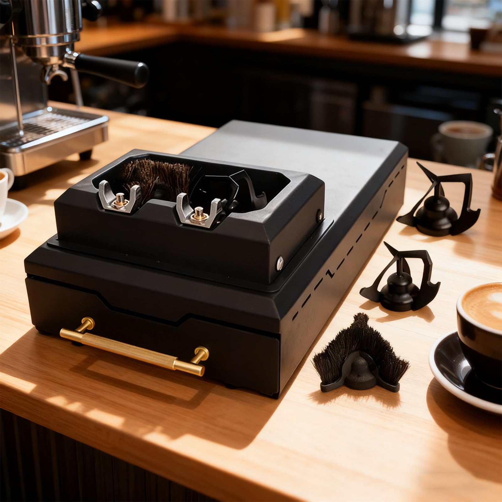 Macchina di Pulizia Pulitore Elettrico del Portafiltro del caffè Scatola di Battitura, con 2 Raschietti e 1 Testina Spazzolina per Casa, caffè, Ristorante