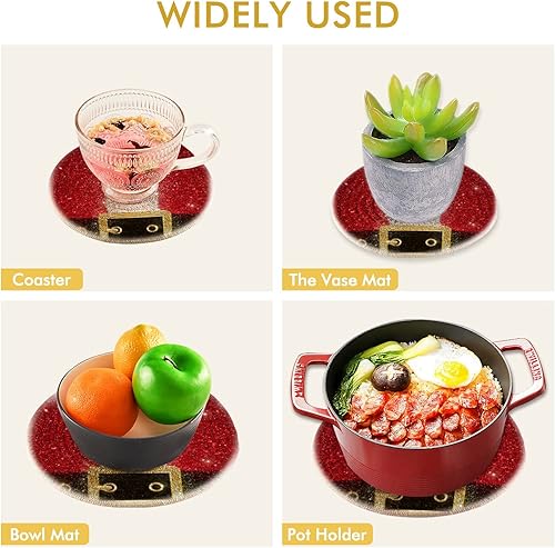 Miniatura 5 de Juego de 2 soportes para ollas de cocina con cinturón de Papá Noel, color rojo de Navidad, algodón puro, tejido de hilo redondo, almohadillas