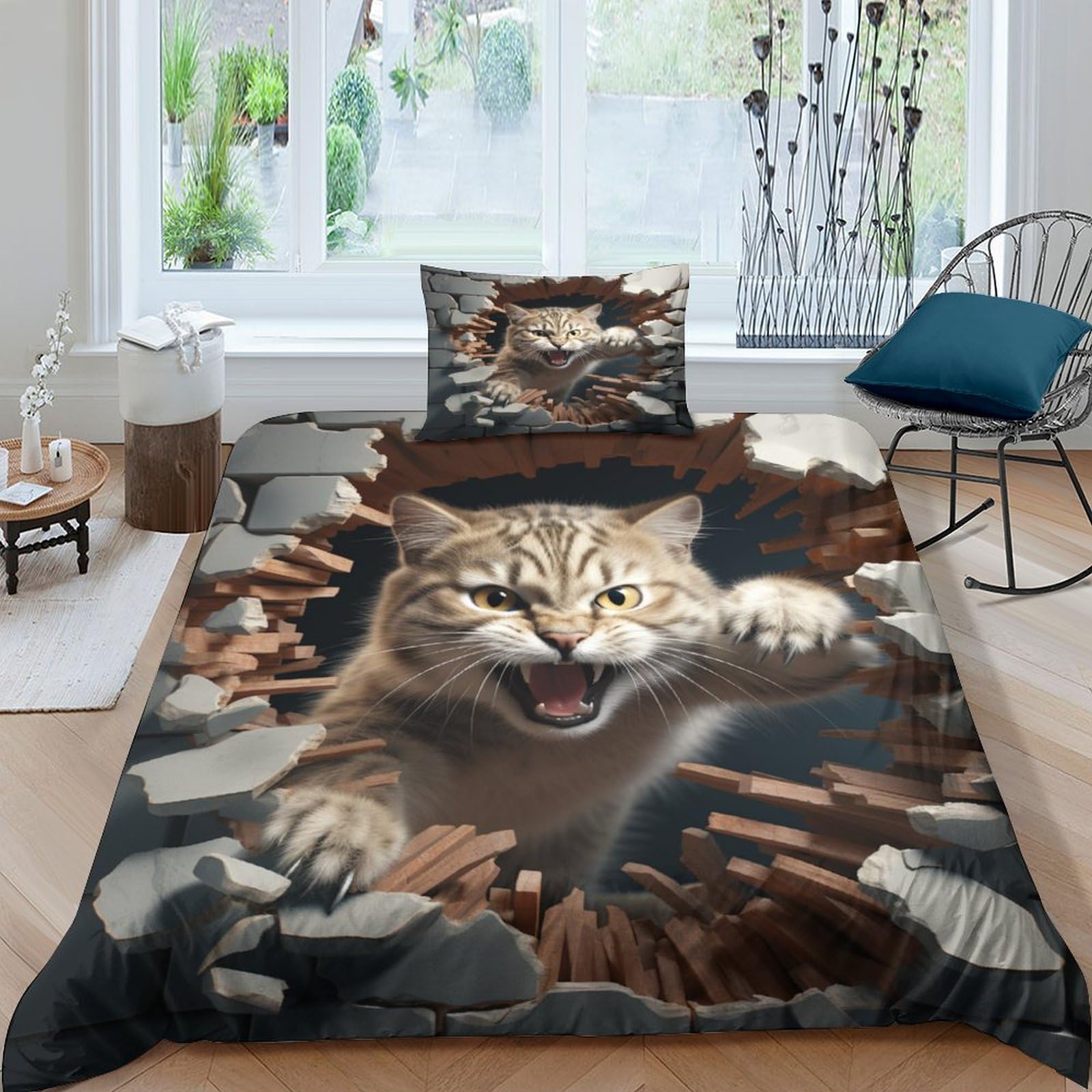 Housse de couette chat hypoallergénique et ultra douce en microfibre 135x200 cm avec zip
