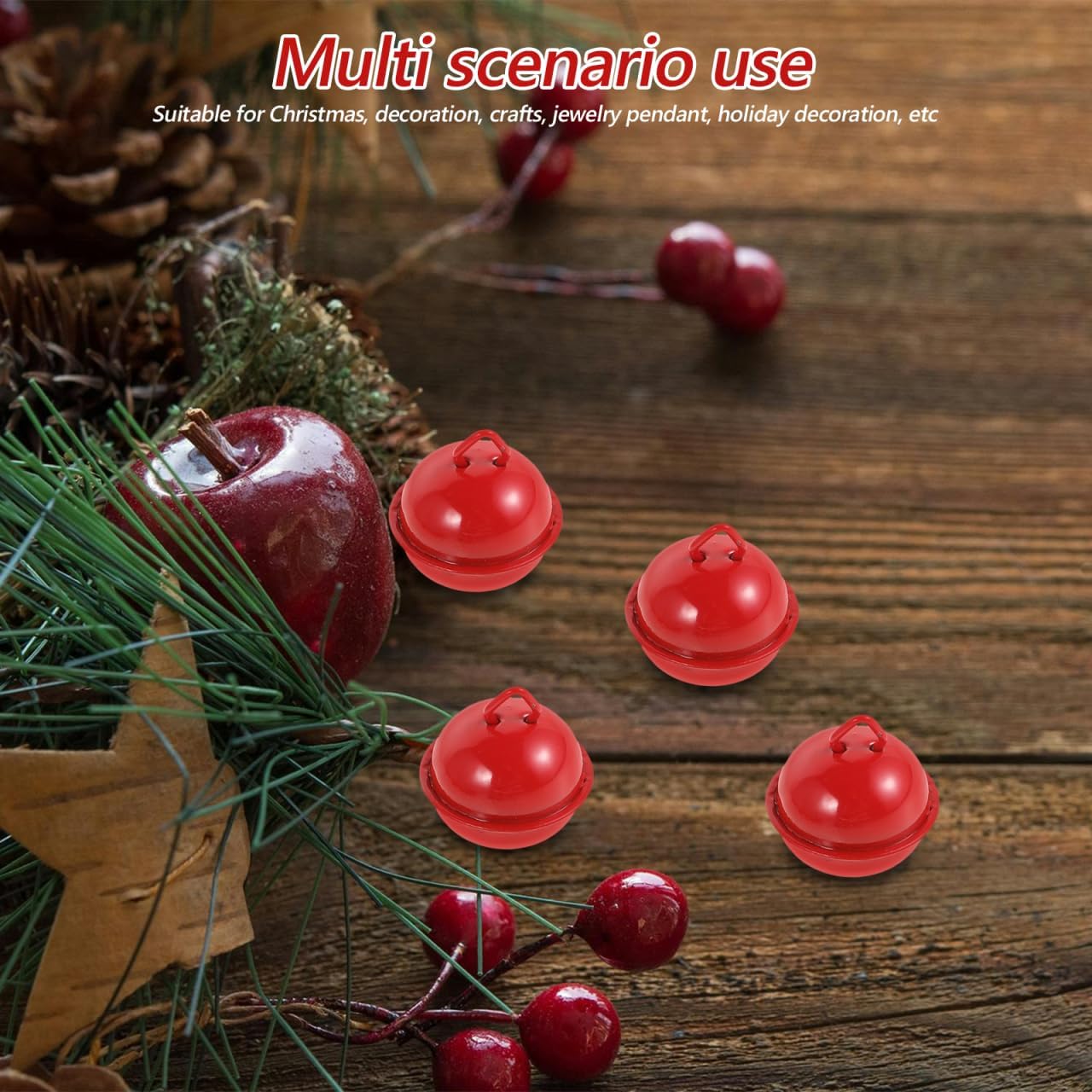 Garneck 100 Pack Red Jingle Bells Ornaments 1 Inch Round Christmas Bells Bulk for Crafting DIY Decorations Holiday Ornaments Wreaths Key Chains Pet Collars Xmas Decor Party Favors Supplies