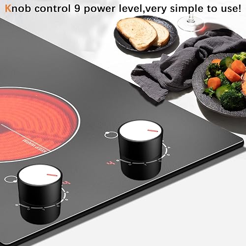 Miniatura 4 de Karinear Estufa eléctrica de 110 V, 2 quemadores, encimera de control de perilla de 12 pulgadas y estufa de cerámica integrada, 9 niveles de