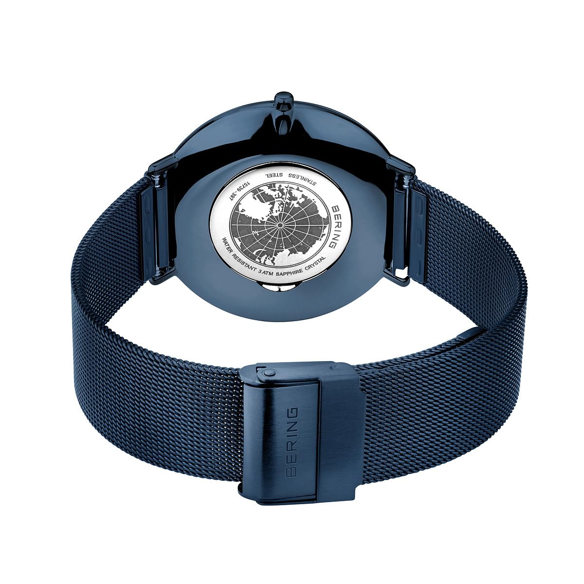 BERING Unisex zegarek kwarcowy Movement - Ultra Slim Collection ze stali nierdzewnej i szkiełkiem szafirowym 15739-397, niebieski, bransoletka